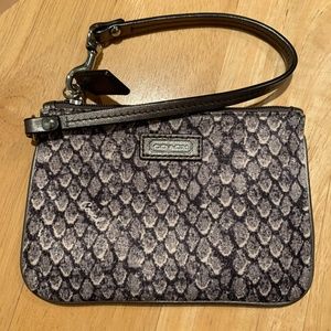 Snake print gray silver Coach wristlet